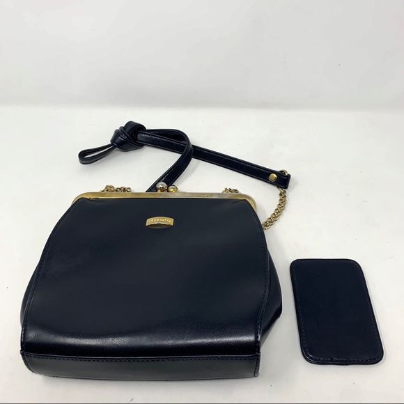 VINTAGE Liz Claiborne Black Faux Leather Clasp Top Purse - Picture 9 of 13